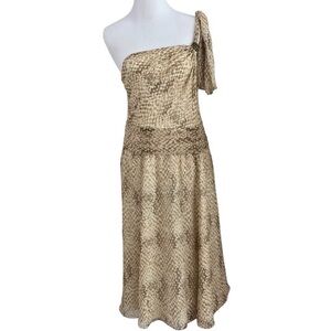 Lauren Ralph Lauren Silk Dress Tan Snakeskin Print Asymmetrical Size 8 Midi